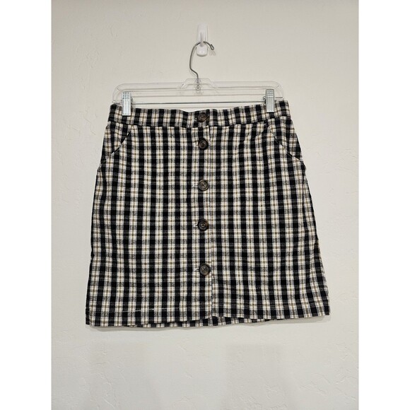 Hollister Dresses & Skirts - Hollister Black White Yellow Plaid Front Button Skirt W/Pockets Size Medium